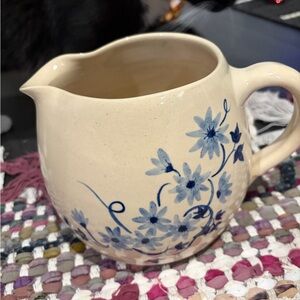 Floral Cream Pitcher with Blue Accents